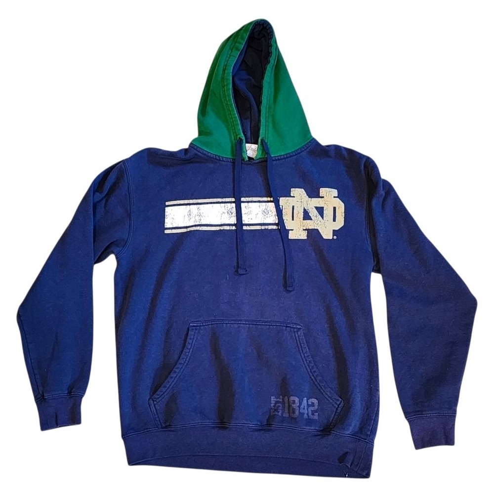 Notre Dame Fighting Irish Hoodie Mens Medium Blue Green Pullover Sweatshirt Y2k